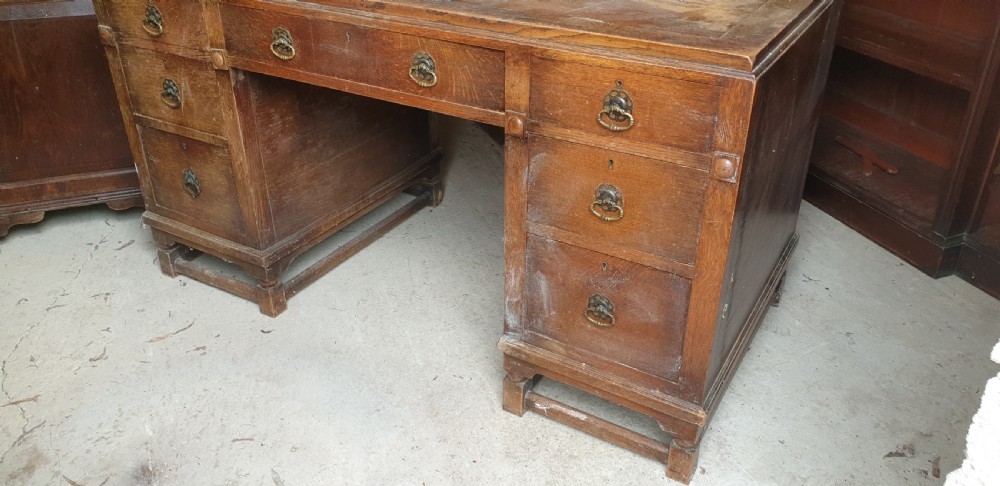 1920s oak kneehole pedestal desk.  View VII