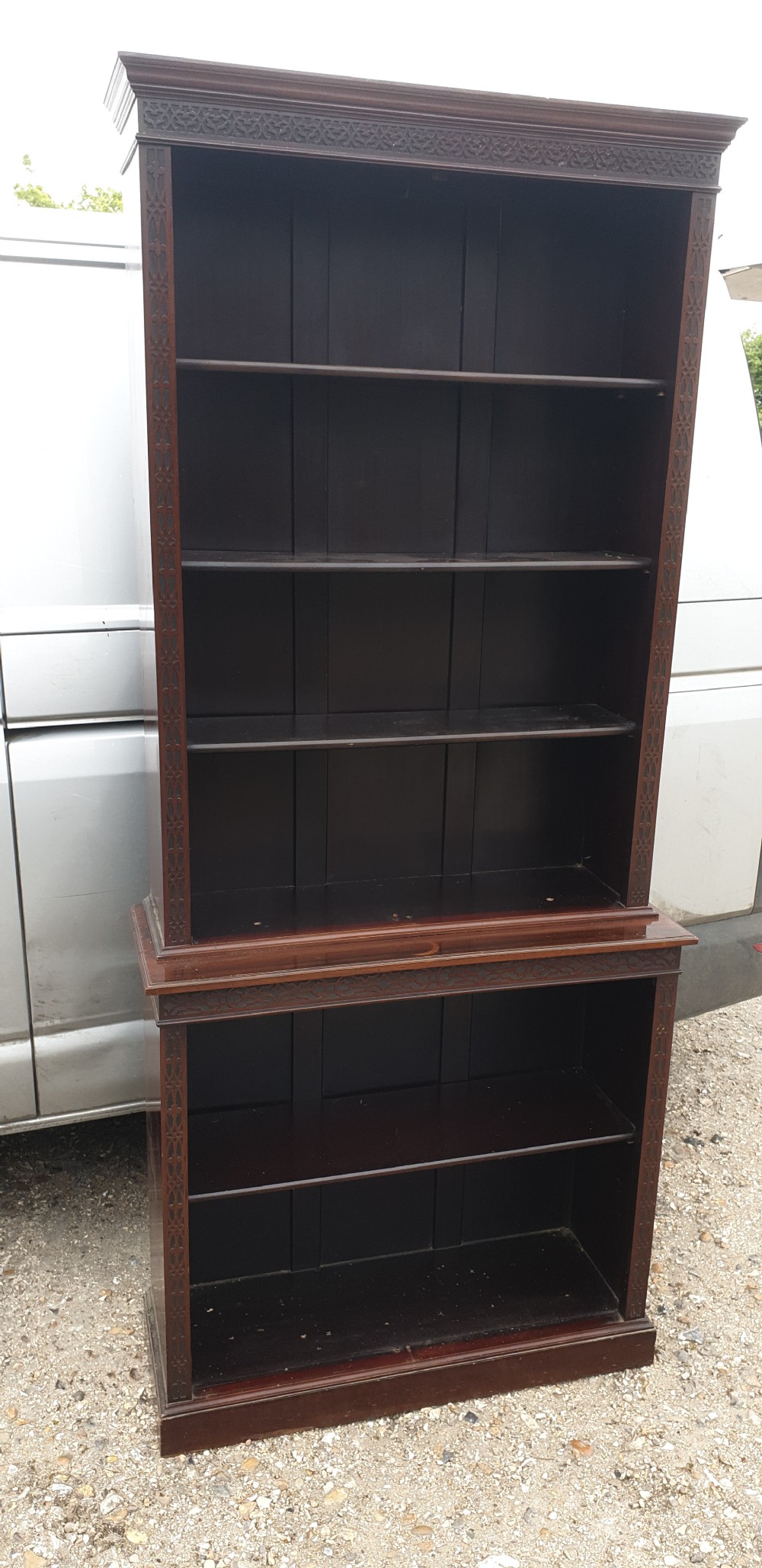 Edwardian mahogany open front bookcase. 