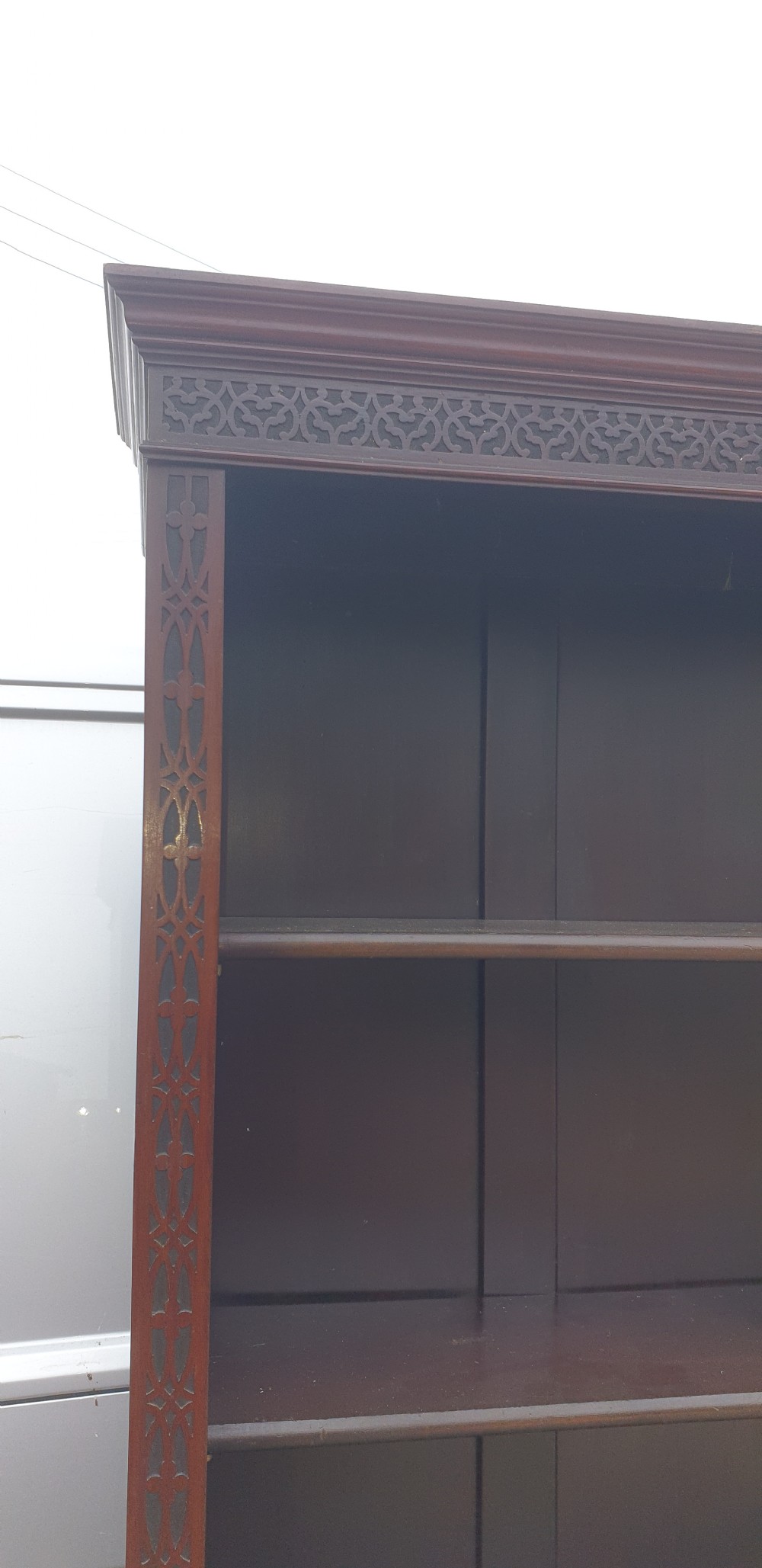 Edwardian mahogany open front bookcase.  View III