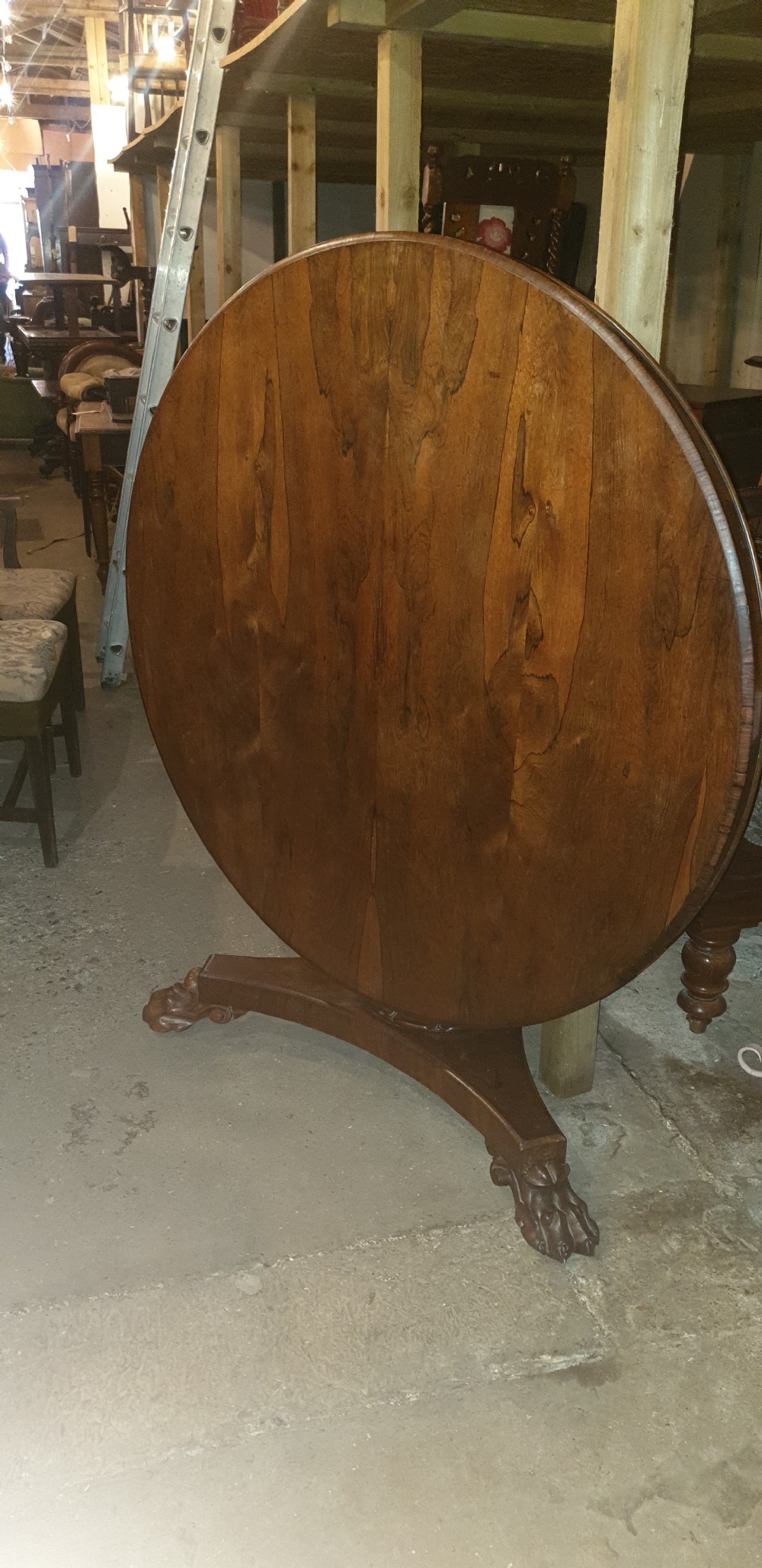 Early Victorian rosewood tip top pedestal table. 