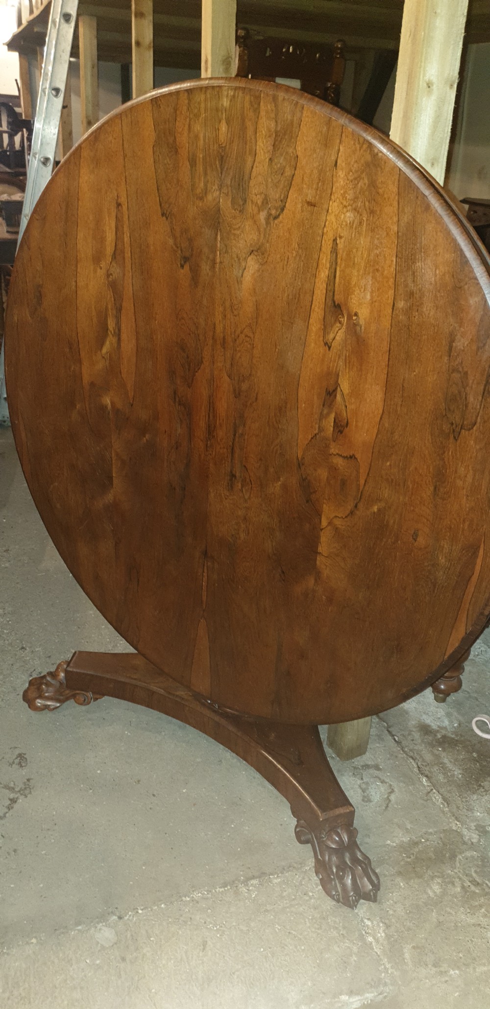 Early Victorian rosewood tip top pedestal table.  View II