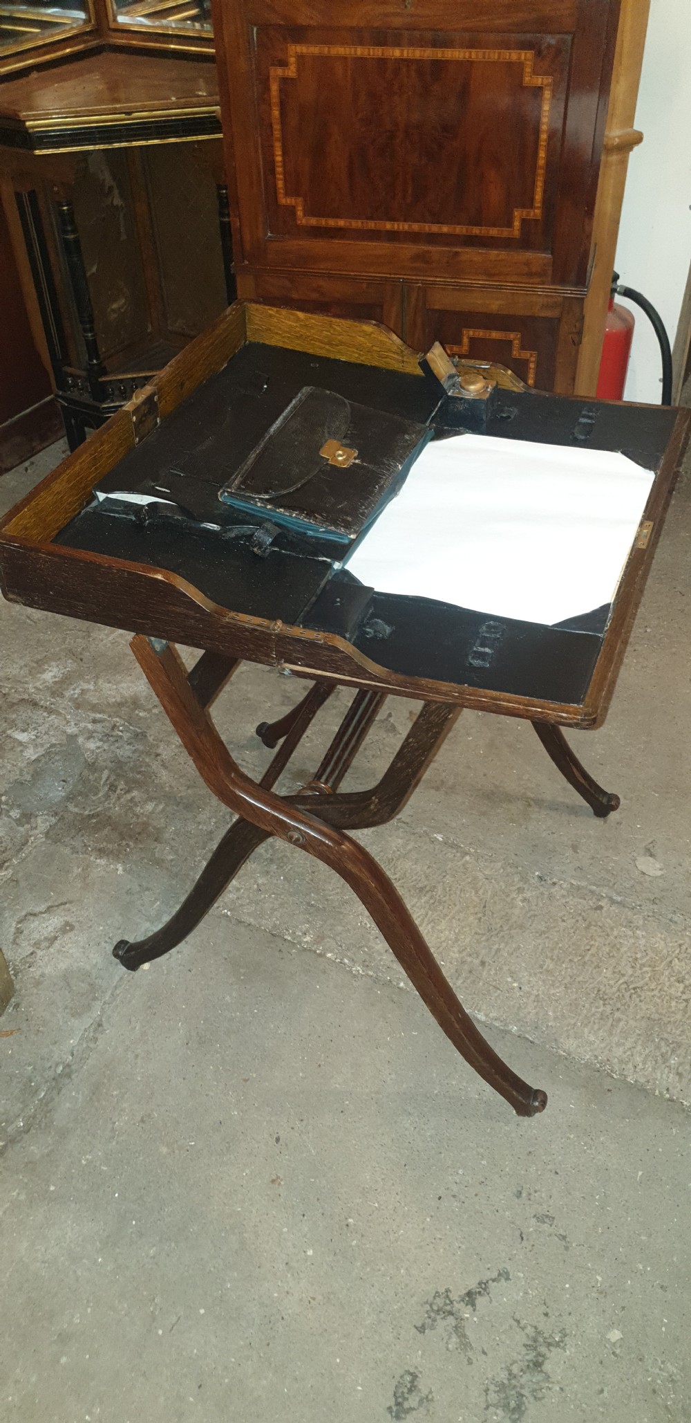Late Victorian folding travelling writing table.  View III