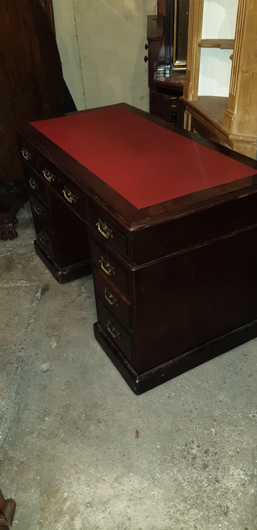 Edwardian kneehole pedestal writing desk.  View II