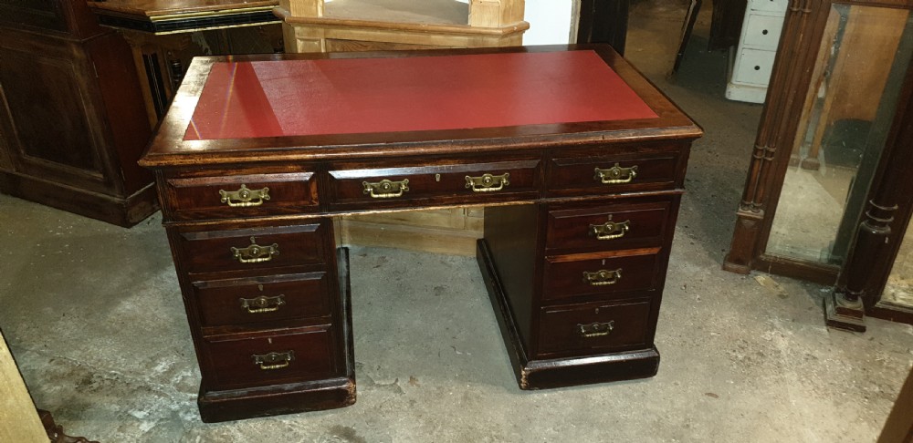 Edwardian kneehole pedestal writing desk.  View IV