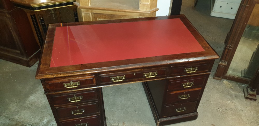 Edwardian kneehole pedestal writing desk.  View V