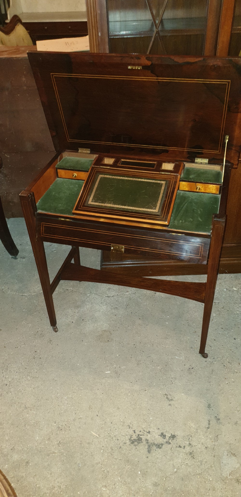 Edwardian inlaid rosewood writing table. 