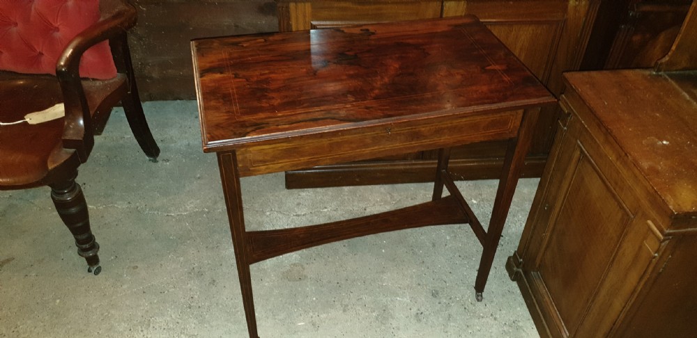 Edwardian inlaid rosewood writing table.  View VII