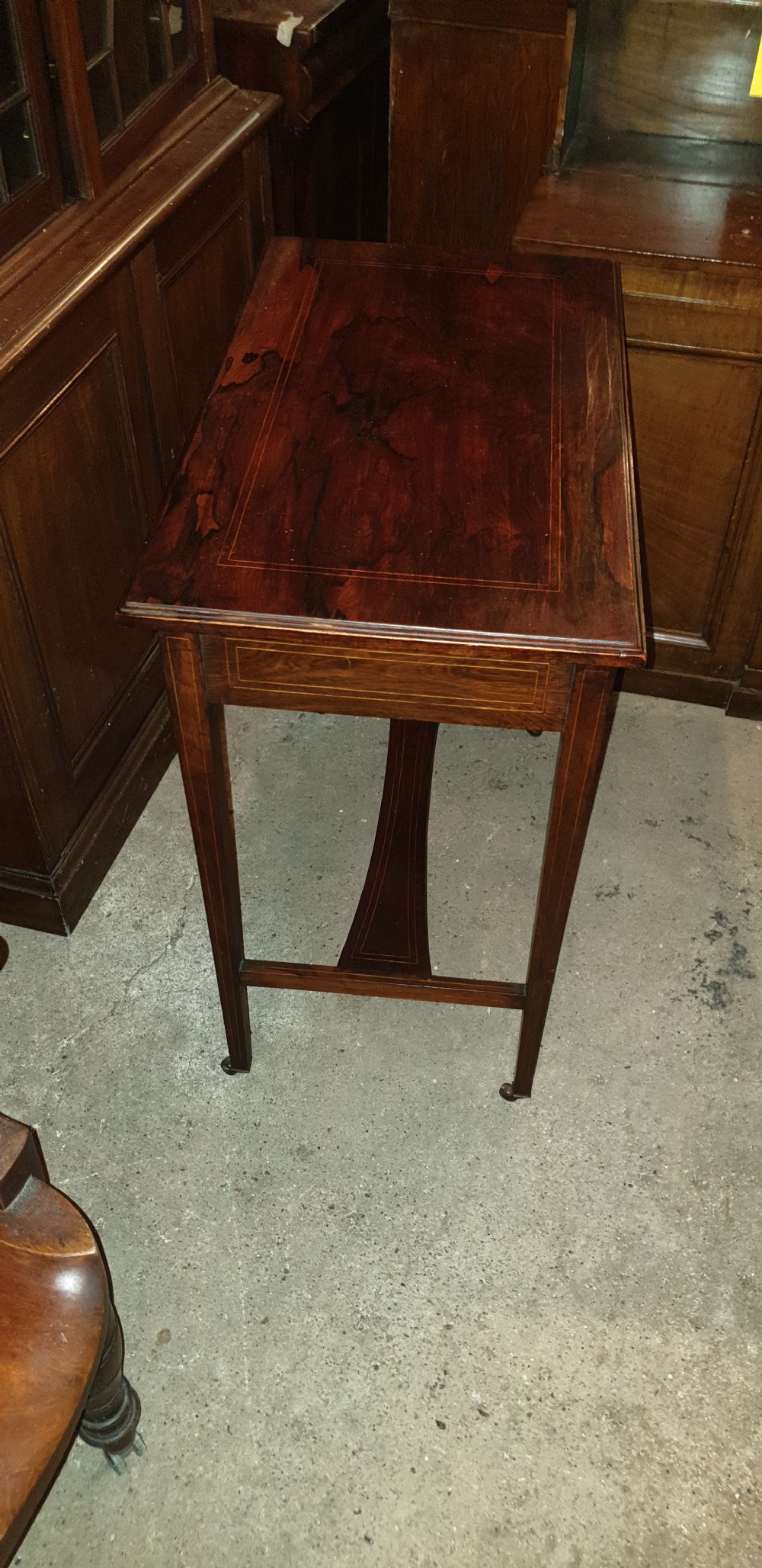 Edwardian inlaid rosewood writing table.  View VIII