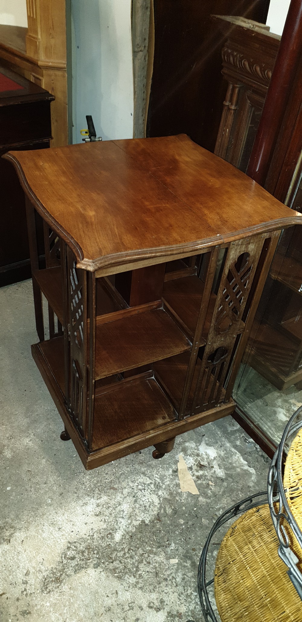 Edwardian mahogany revolving bookcase.  View IV