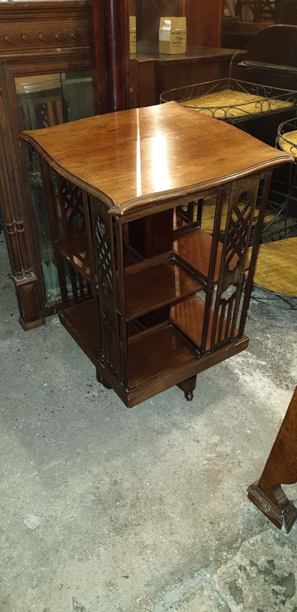 Edwardian mahogany revolving bookcase.  View V