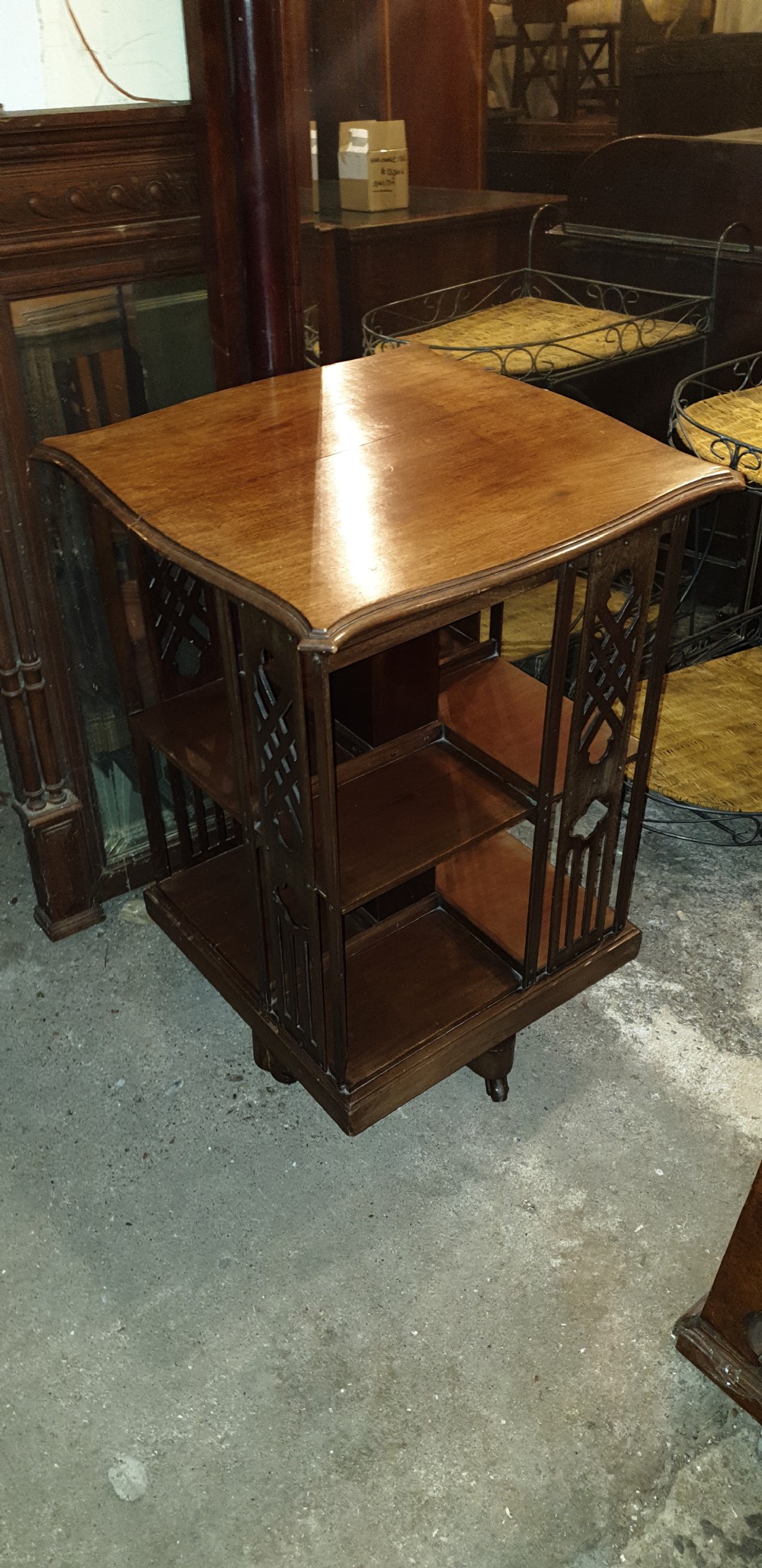 Edwardian mahogany revolving bookcase.  View VI