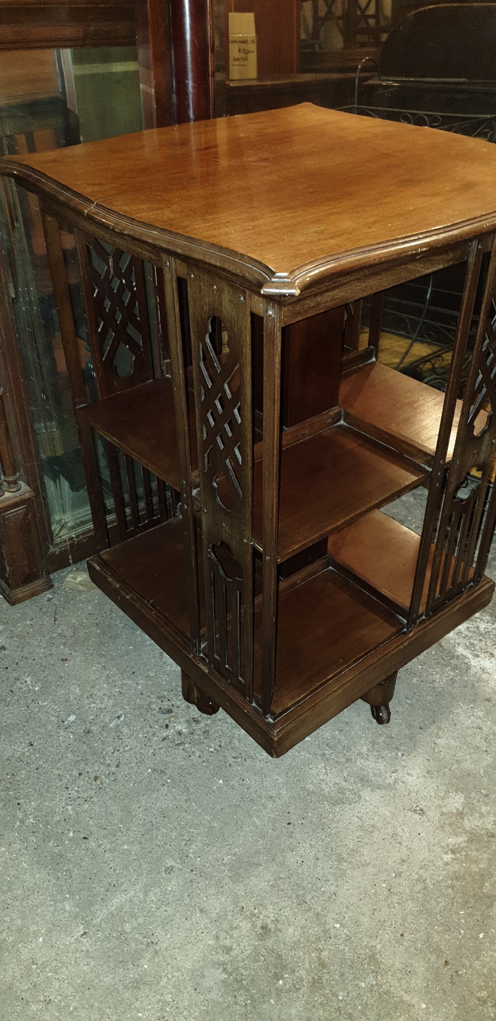 Edwardian mahogany revolving bookcase.  View VII
