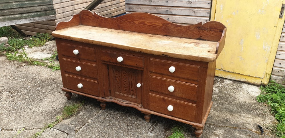 Victorian pine and sycamore topped kitchen dresser.  View IV