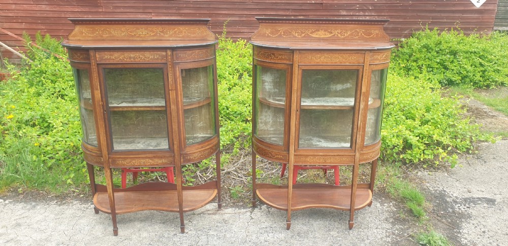 Pair of Edwardian inlaid mahogany display cabinets. View II