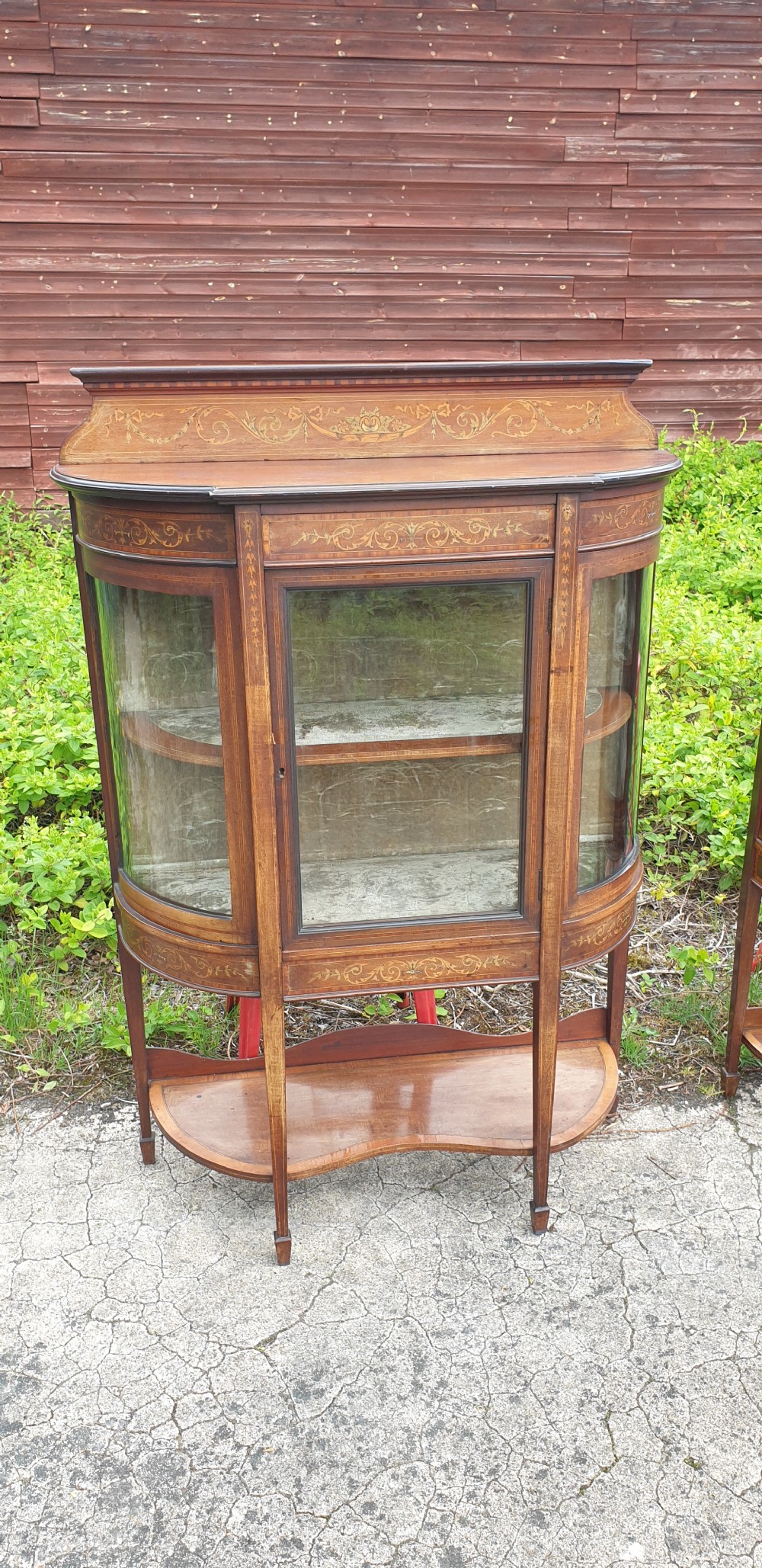 Pair of Edwardian inlaid mahogany display cabinets. View III