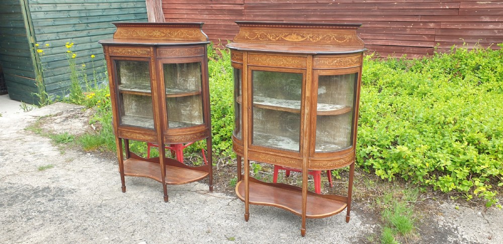 Pair of Edwardian inlaid mahogany display cabinets. View IV