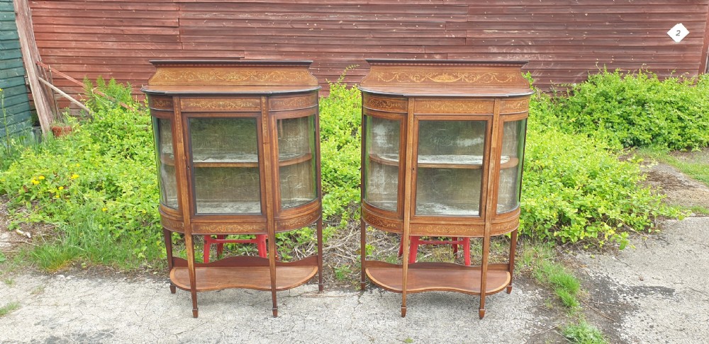 Pair of Edwardian inlaid mahogany display cabinets. View V