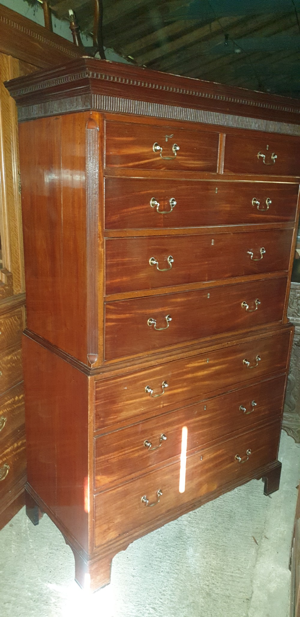 Late Georgian mahogany tallboy chest. View III