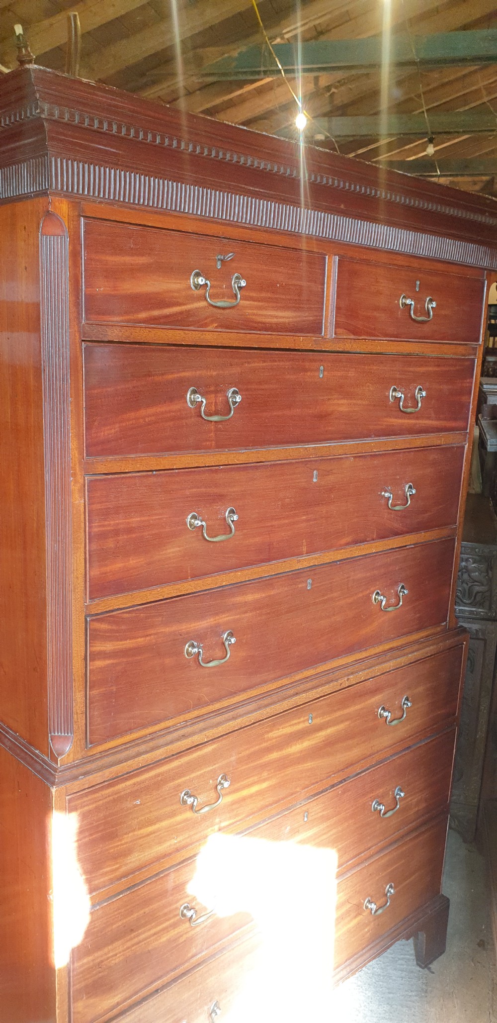 Late Georgian mahogany tallboy chest. View VI