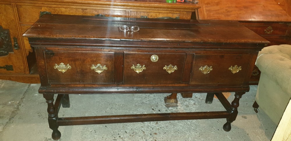 Late Georgian oak 3 drawer dresser base.  View IV