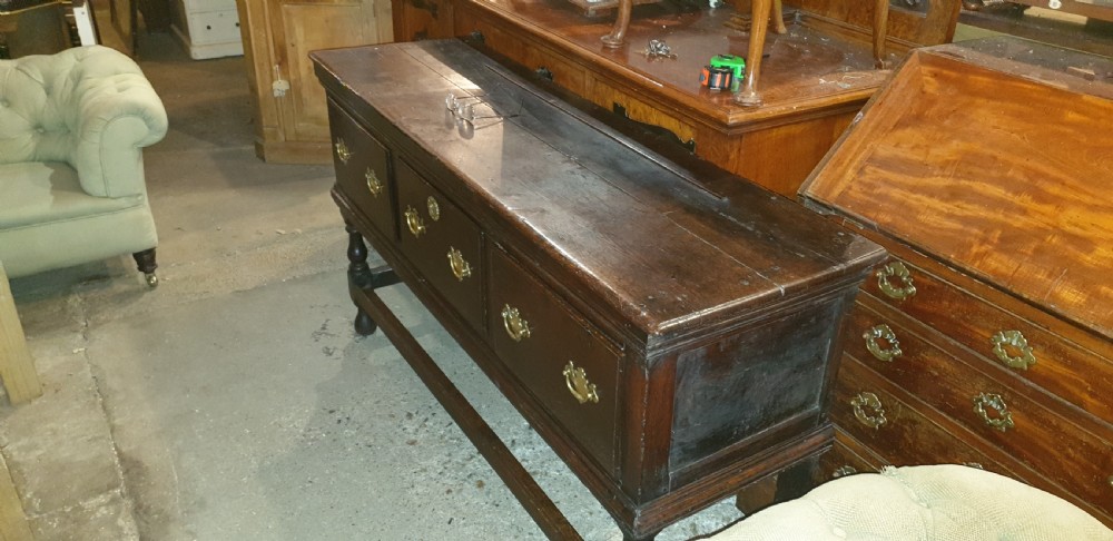 Late Georgian oak 3 drawer dresser base.  View VI