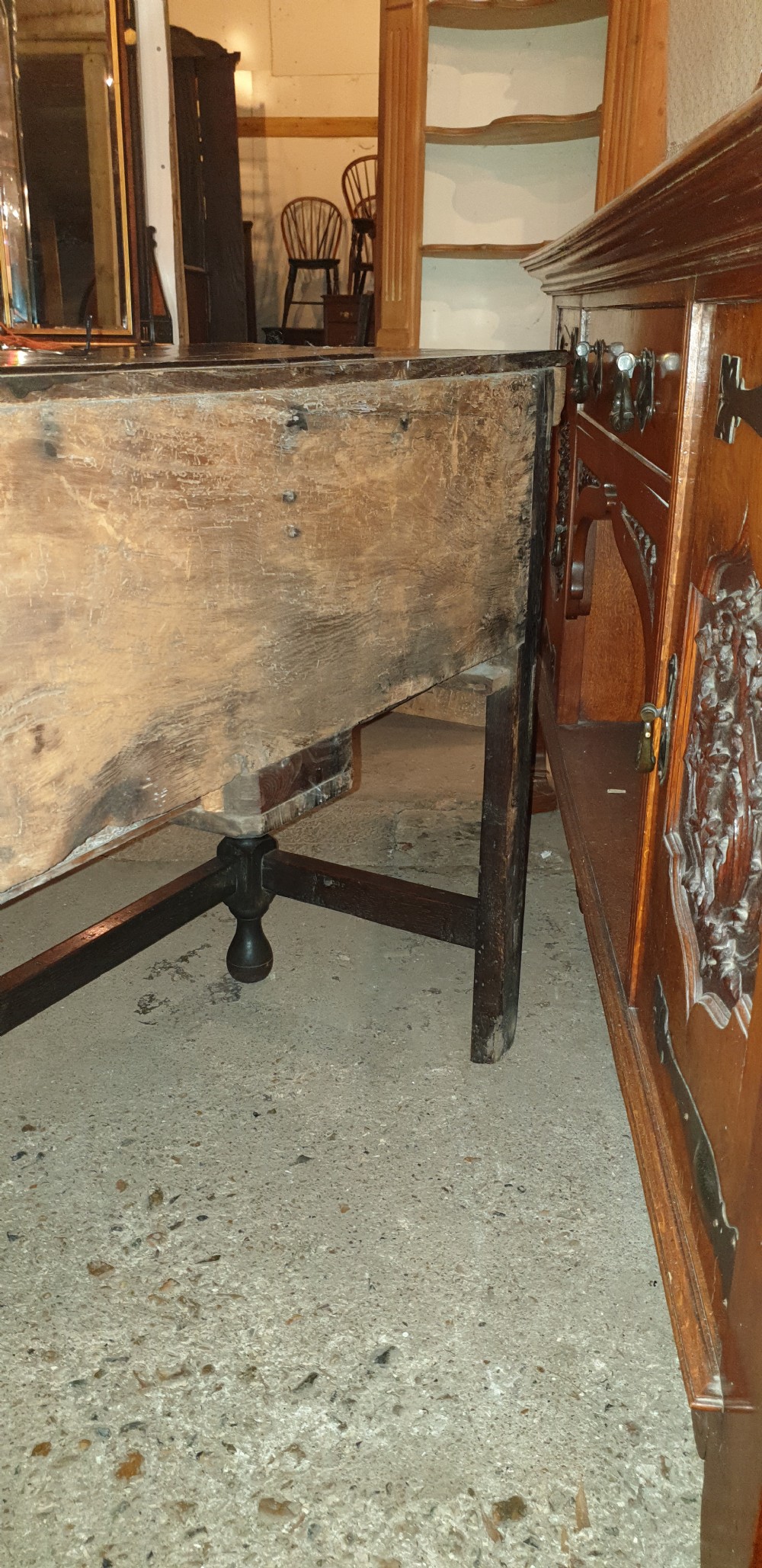 Late Georgian oak 3 drawer dresser base.  View X