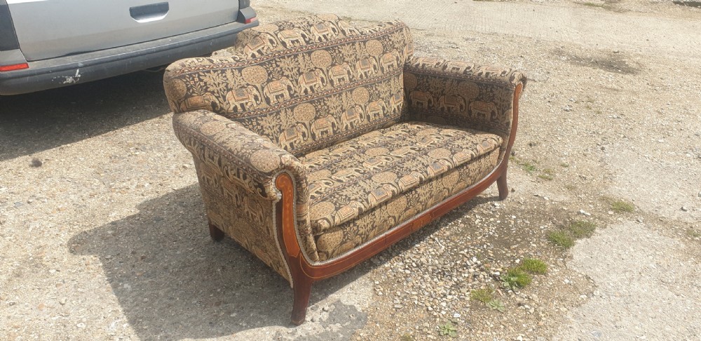 Edwardian Inlaid upholstered 2 seater cottage sofa. View II
