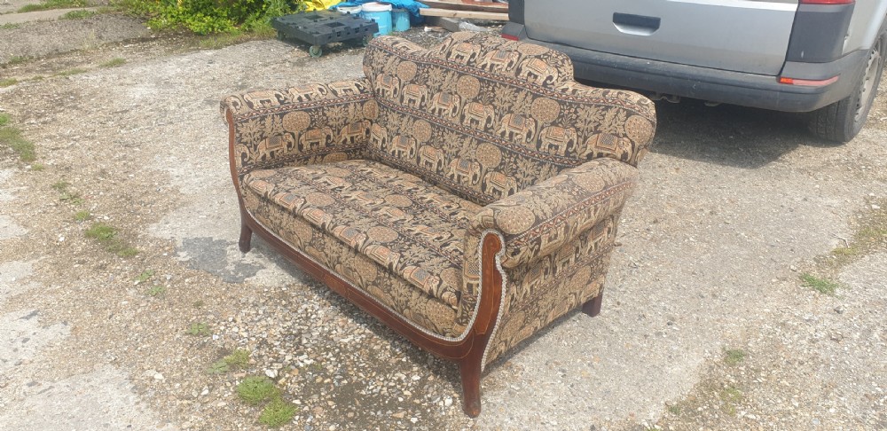 Edwardian Inlaid upholstered 2 seater cottage sofa. View III