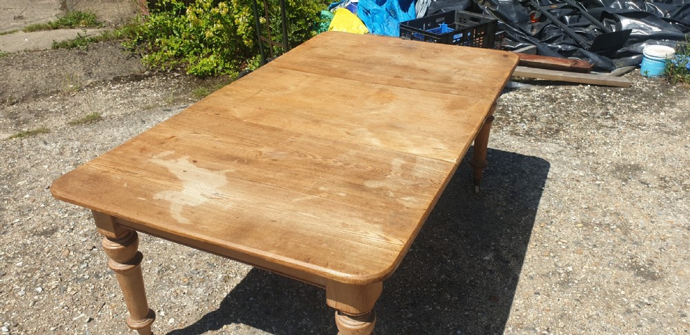Practical late Victorian ash 8 seater extending kitchen table  View V