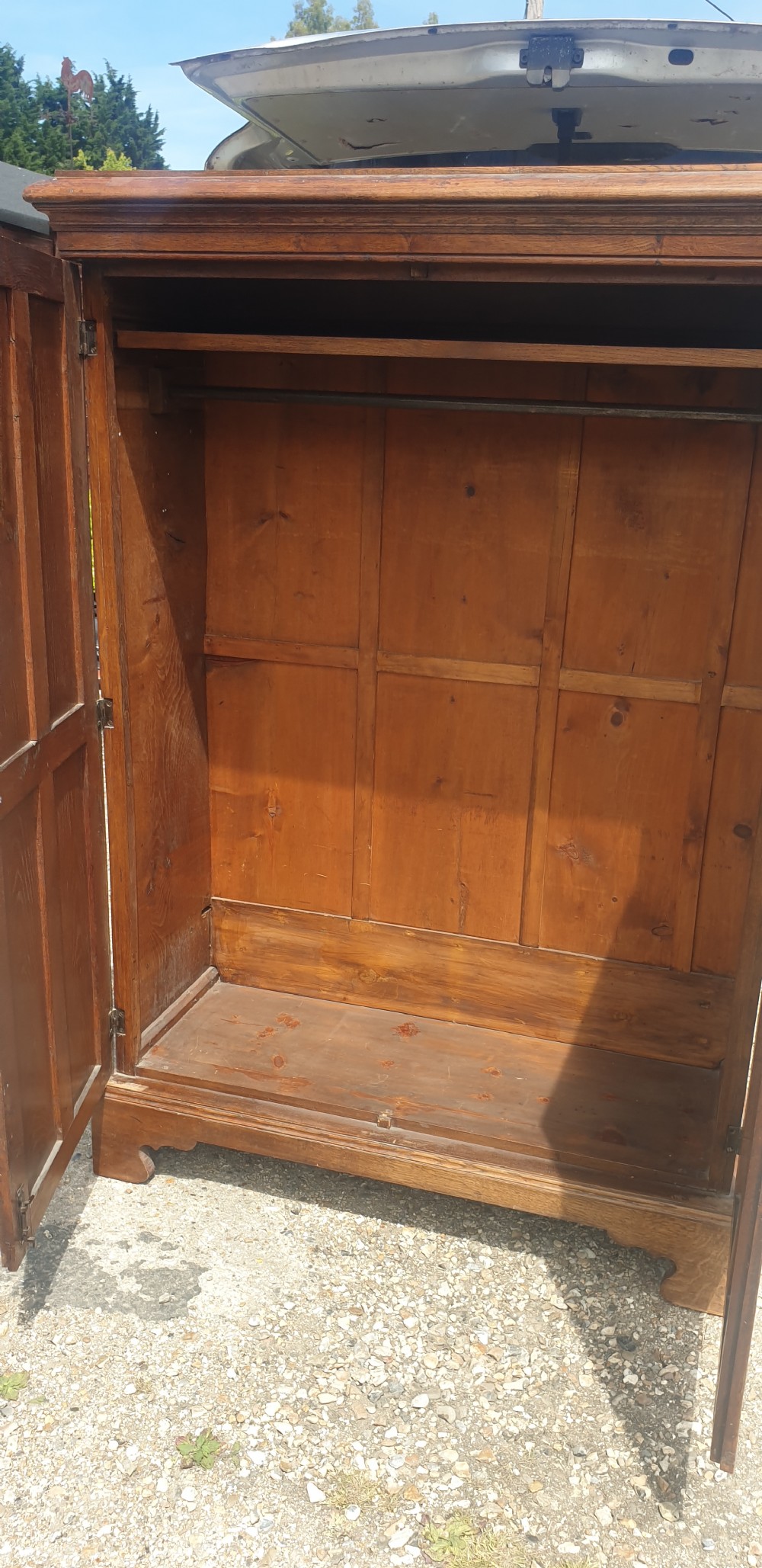 Useful early Victorian century panelled oak cupboard.  View V