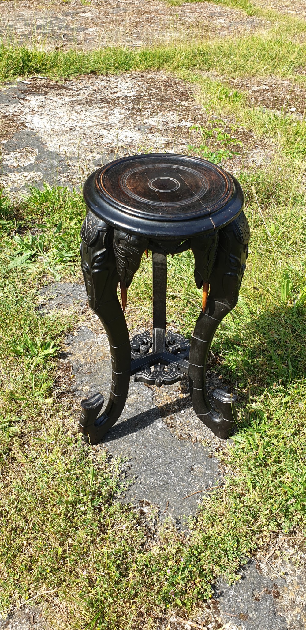 Late Victorian carved wood Elephant table.  View II