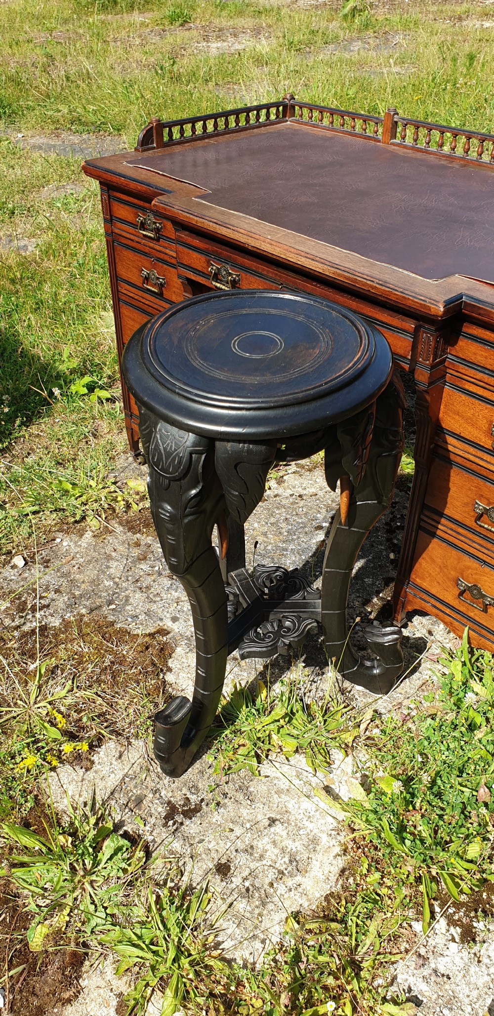 Late Victorian carved wood Elephant table.  View IV