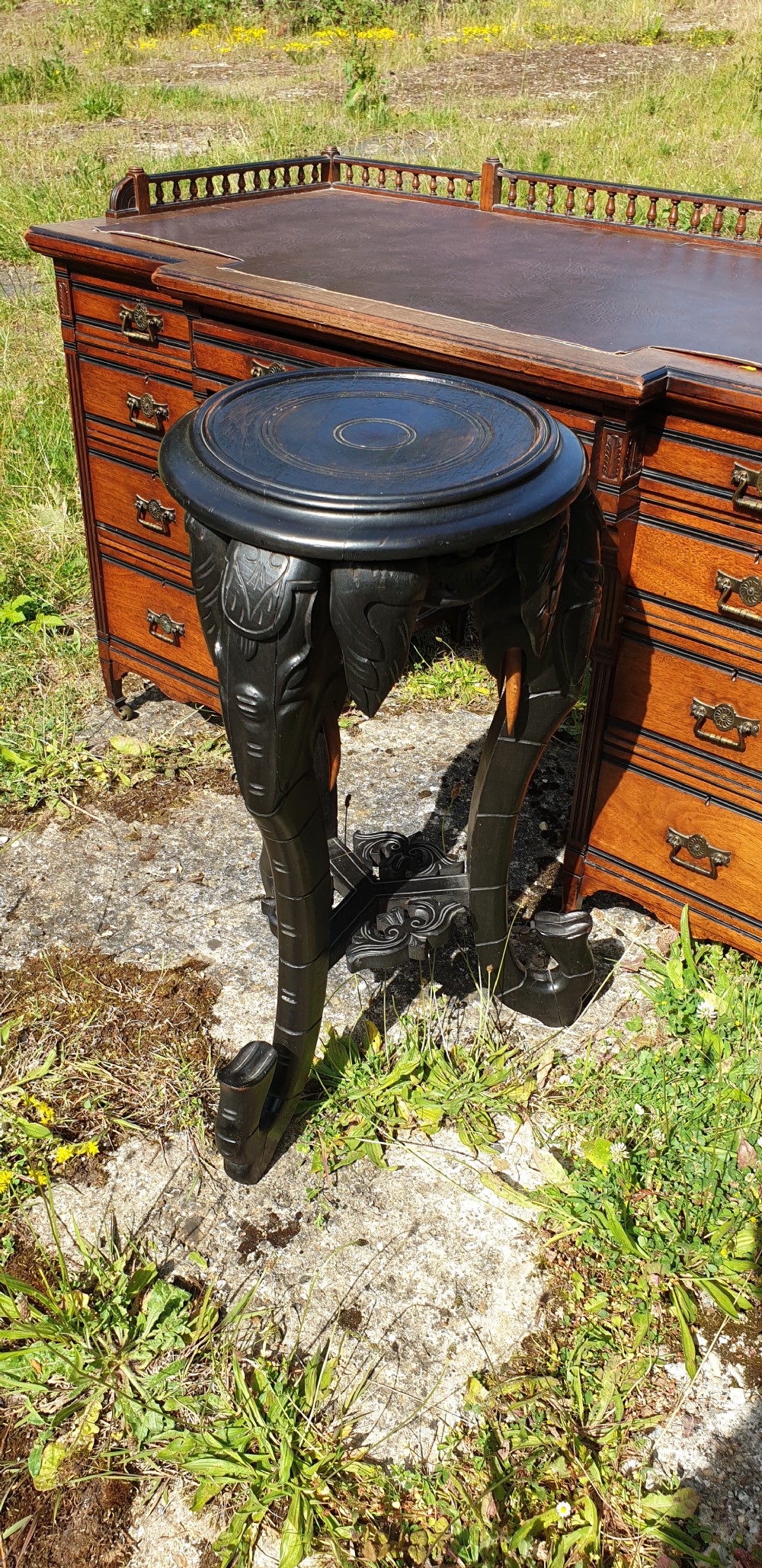 Late Victorian carved wood Elephant table.  View V