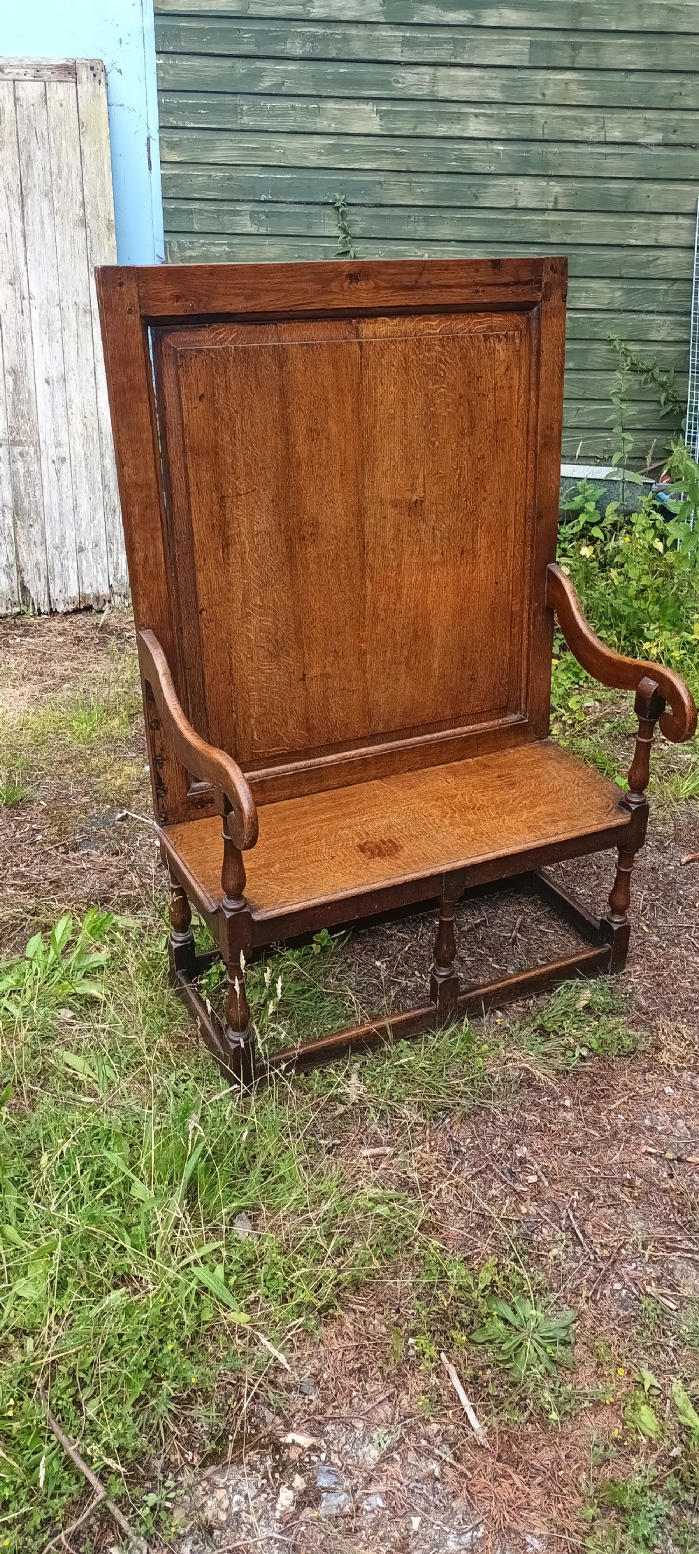 Small panelled oak hall seat