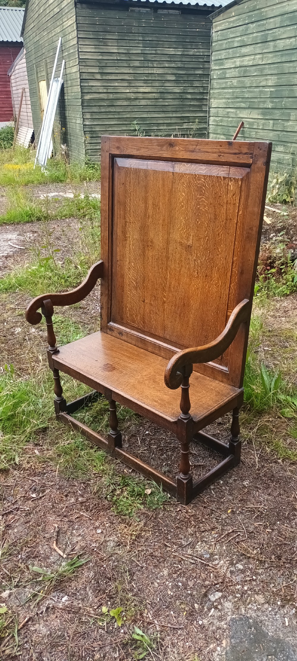 Small panelled oak hall seat View IV