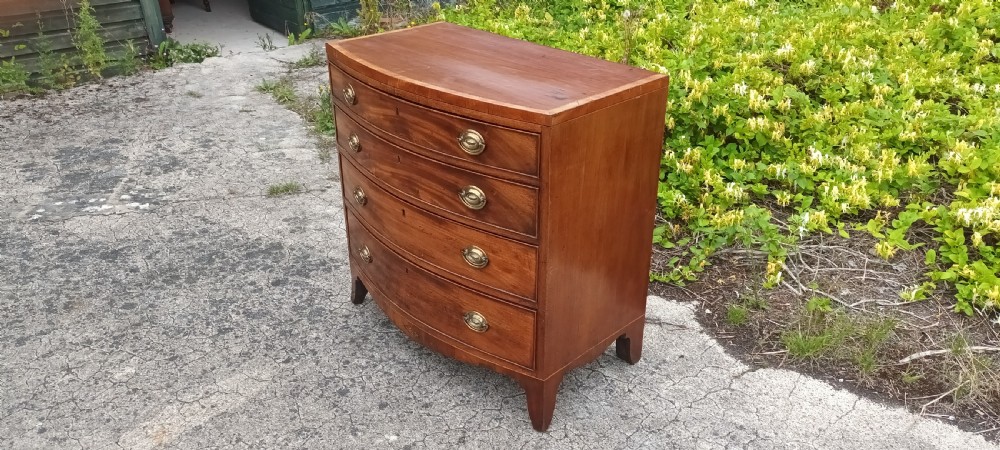 Regency inlaid bow front chest of 4l drawers. View IV