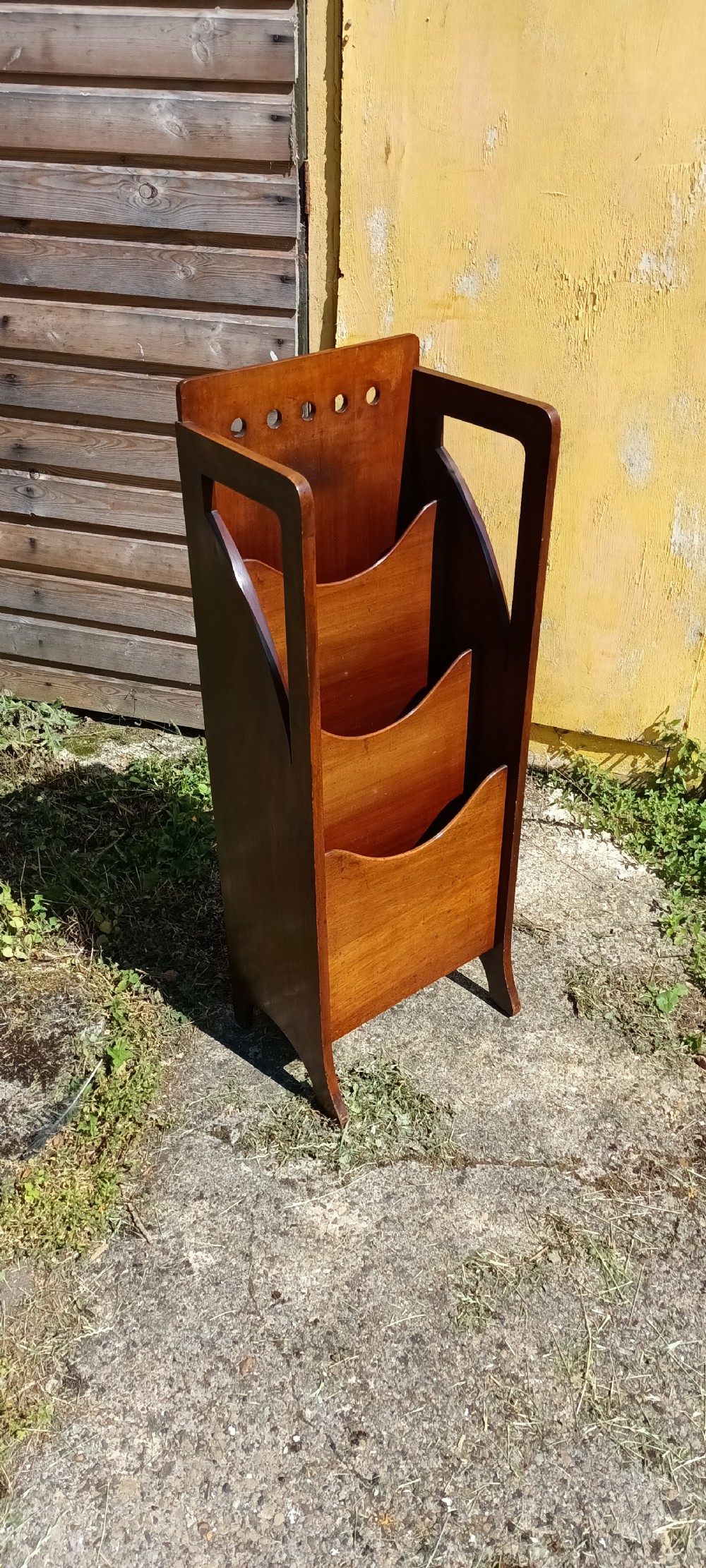 Mahogany newspaper rack magazine stand. View II