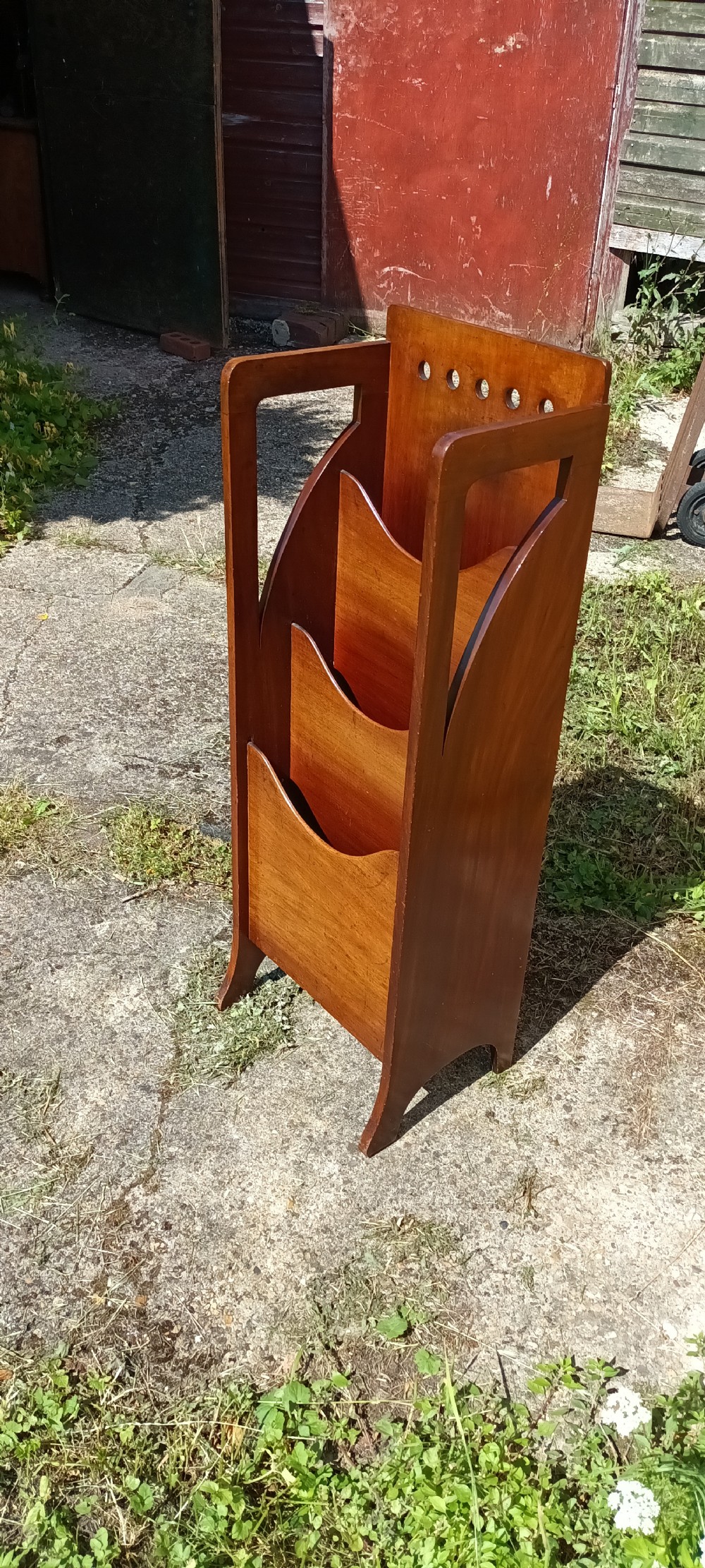 Mahogany newspaper rack magazine stand. View V