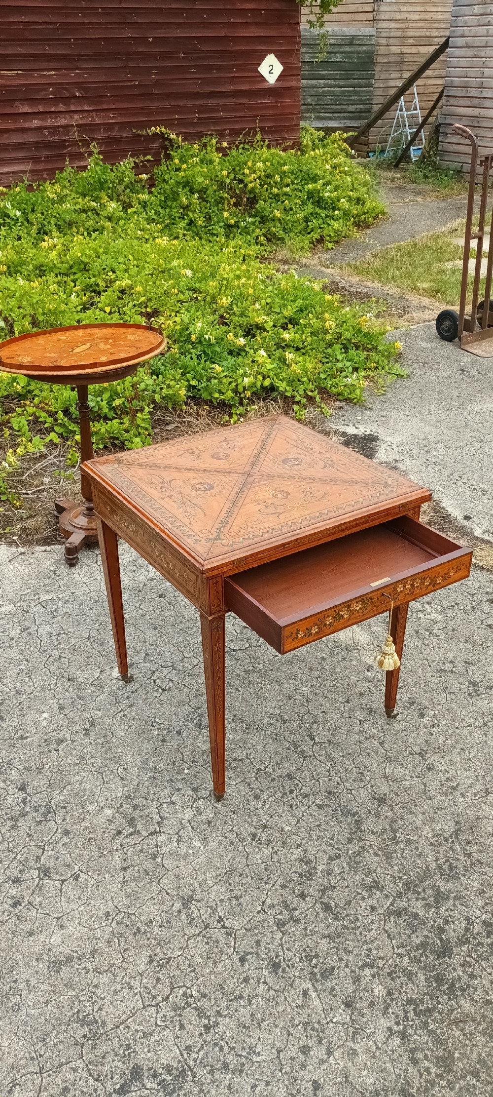 Good quality large decorated satinwood games table.  View III