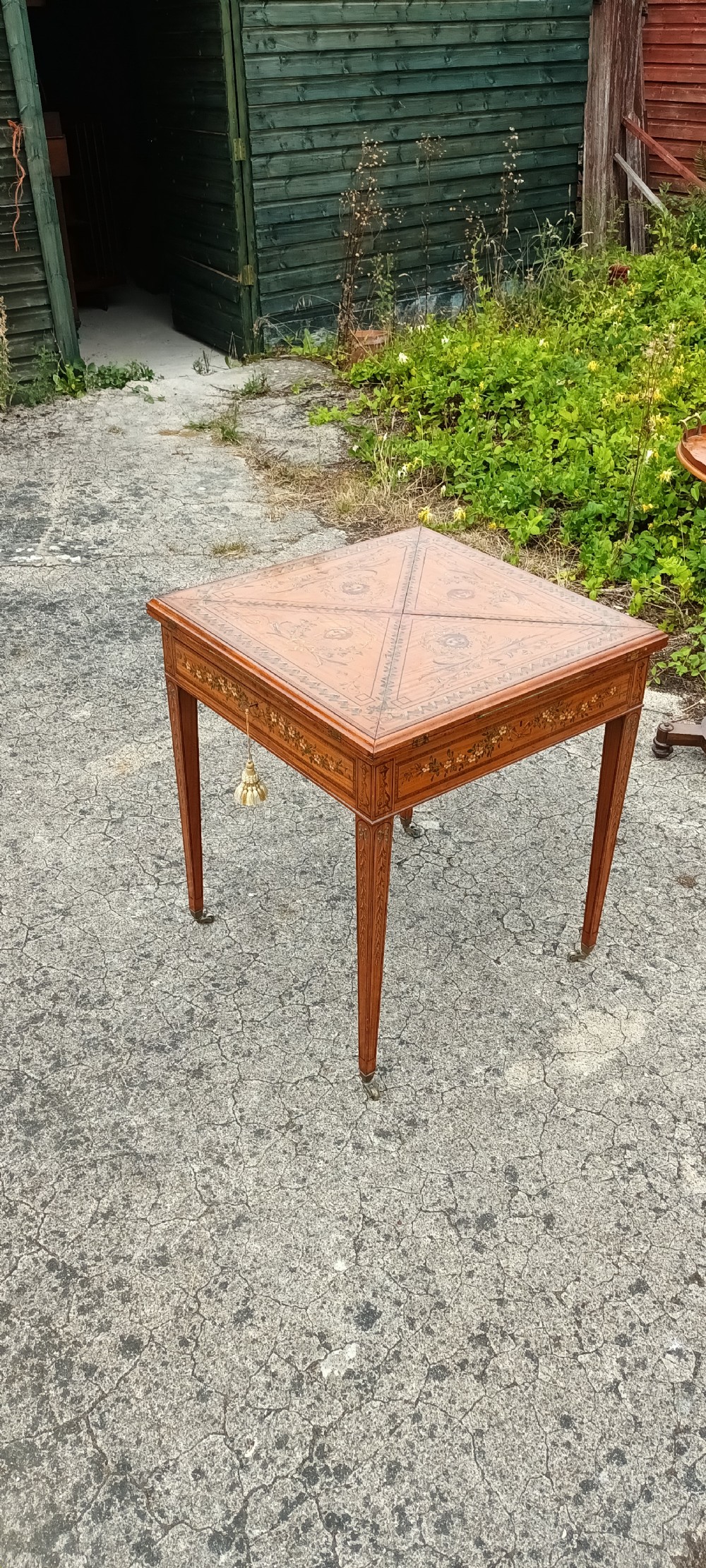 Good quality large decorated satinwood games table.  View V