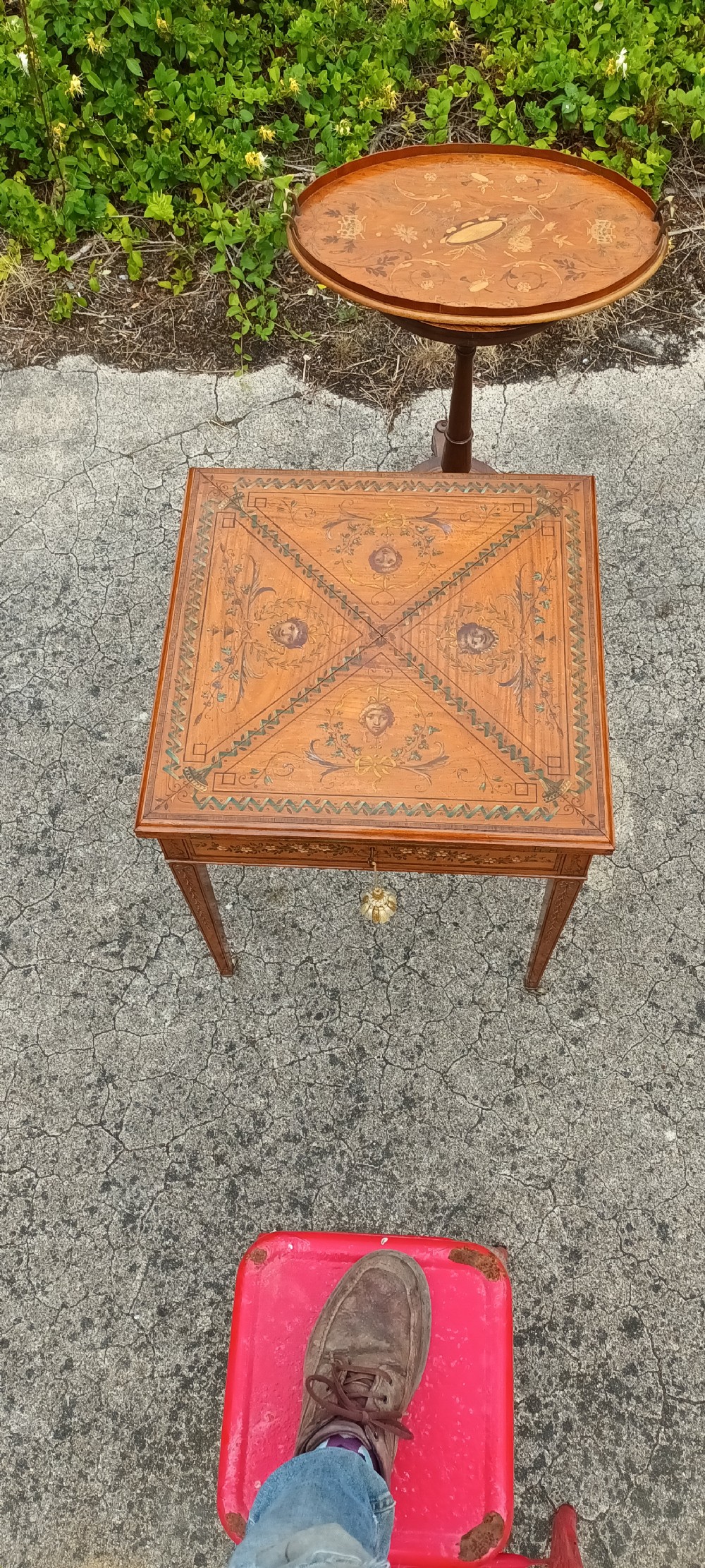 Good quality large decorated satinwood games table.  View VI