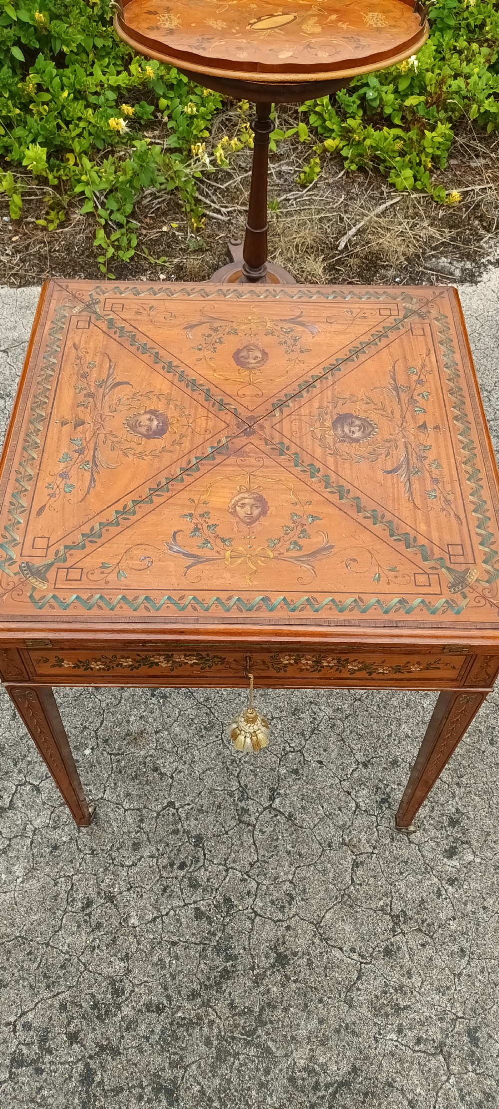 Good quality large decorated satinwood games table.  View VII