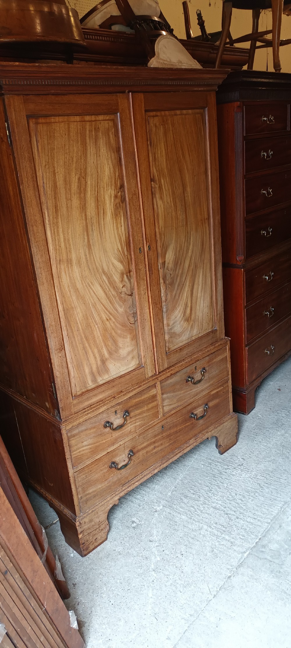 Late Georgian mahogany housekeepers linen press cupboard . View IV
