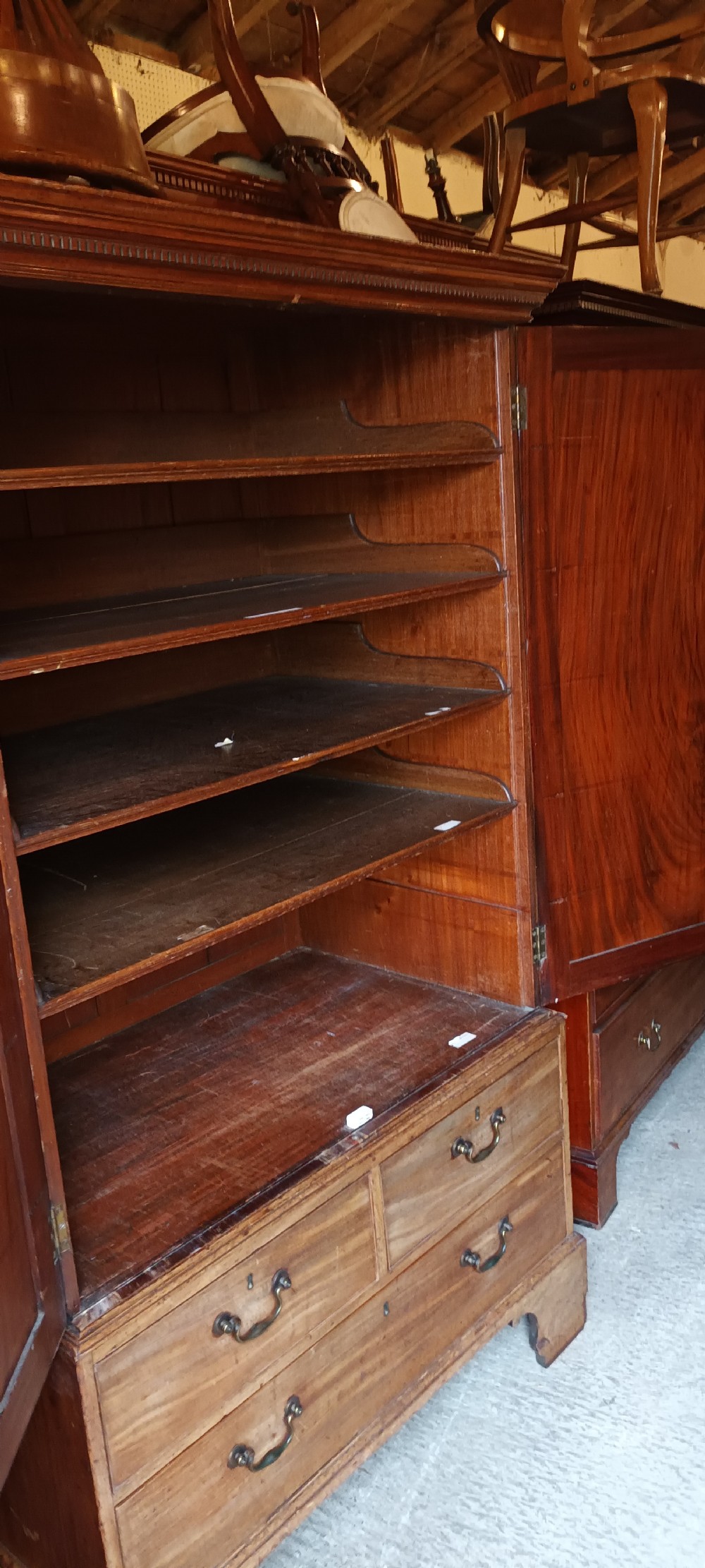 Late Georgian mahogany housekeepers linen press cupboard . View V