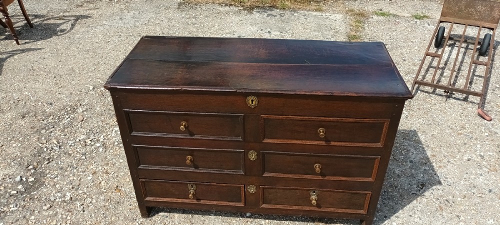 18th century panelled oak blanket chest.  View II