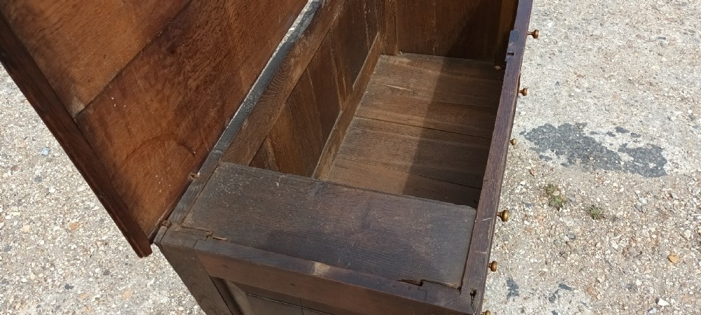 18th century panelled oak blanket chest.  View VI
