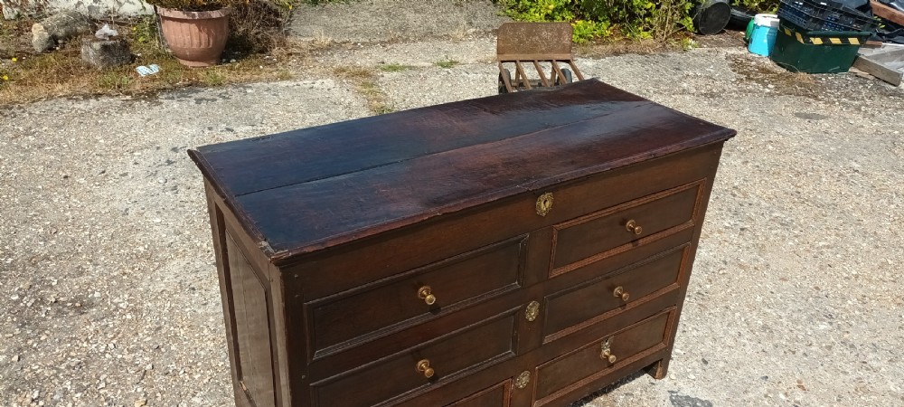 18th century panelled oak blanket chest.  View VIII