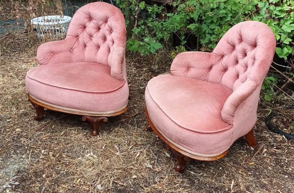 Pair of Victorian walnut frame Corner bedroom chairs. 