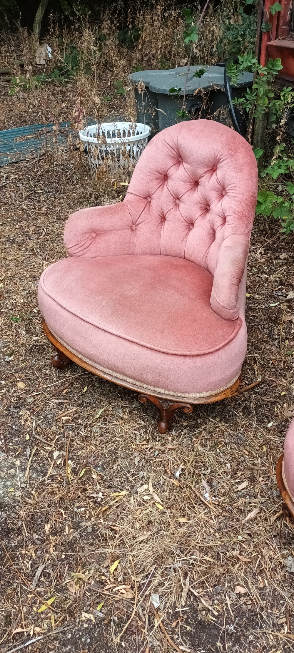 Pair of Victorian walnut frame Corner bedroom chairs.  View V