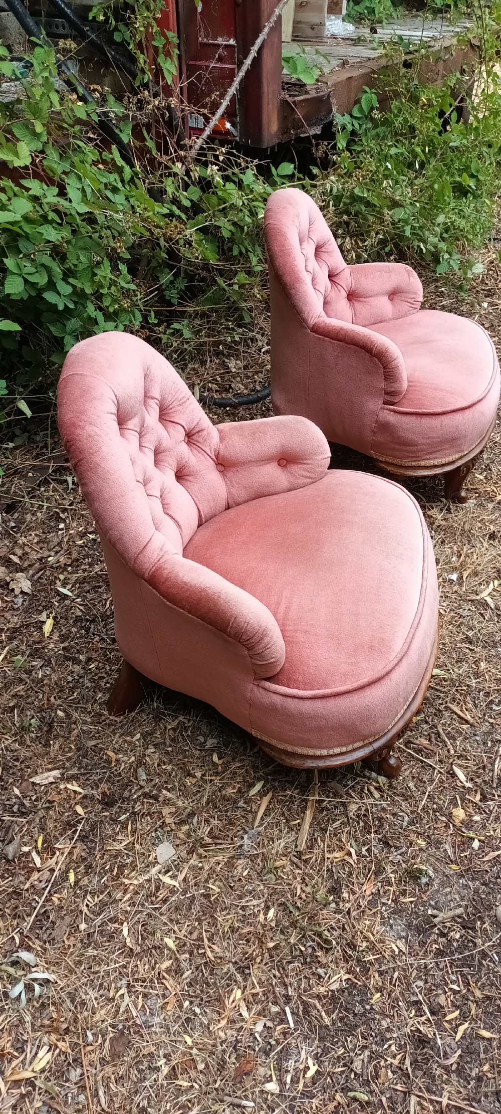 Pair of Victorian walnut frame Corner bedroom chairs.  View VI